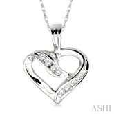 1/4 ctw Baguettes and Round Diamond Heart Pendant in 10K White Gold with Chain